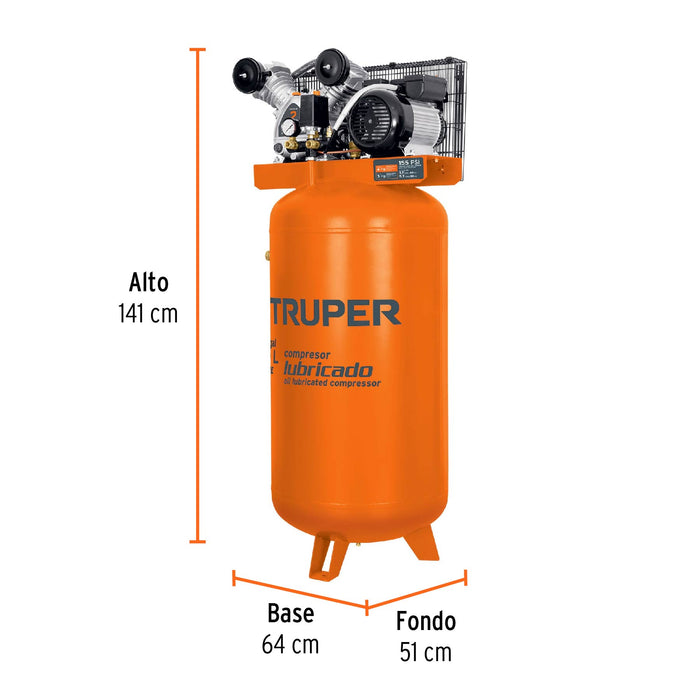Compresor de aire, con banda, vertical 180L 4HP, 220V Truper 15657 COMP-180LV