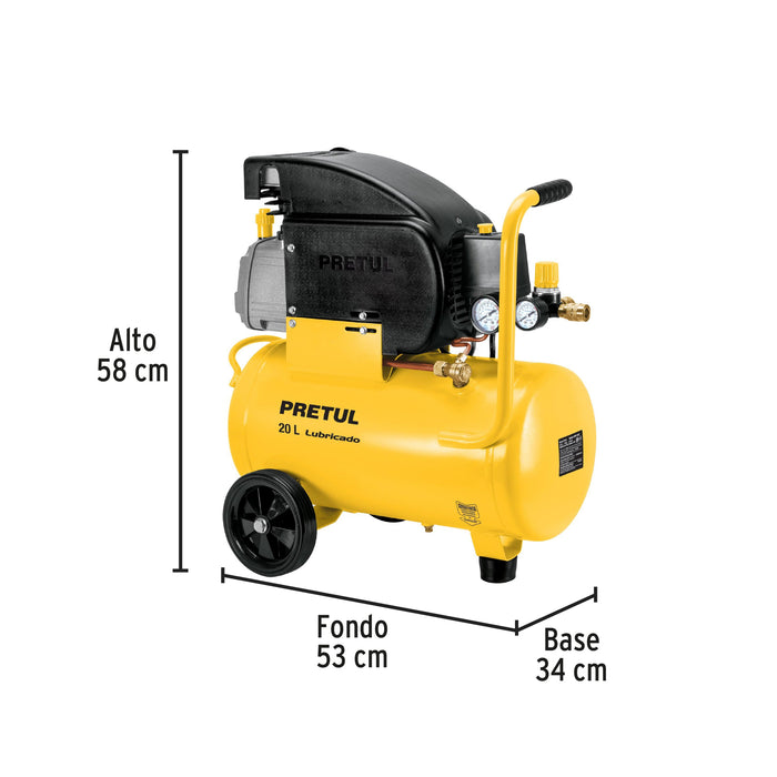 Compresor de aire, lubricado,horizontal 20L 2½HP 127V Pretul 23065 COMP-20LP
