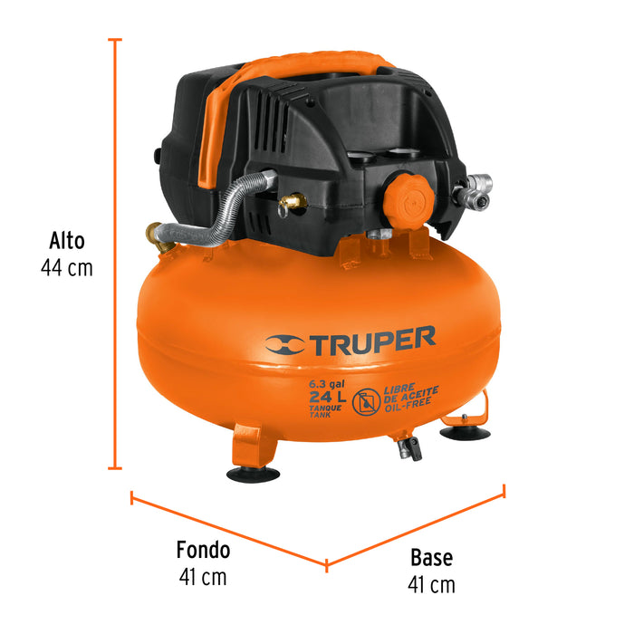 Compresor libre de aceite compacto 24L, 2-2/3HP 127V Truper 13830 COMP-24S