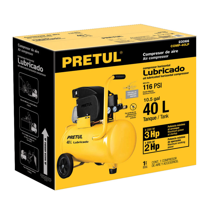 Compresor de aire, lubricado, horizontal 40L 3HP 127V Pretul 23066 COMP-40LP
