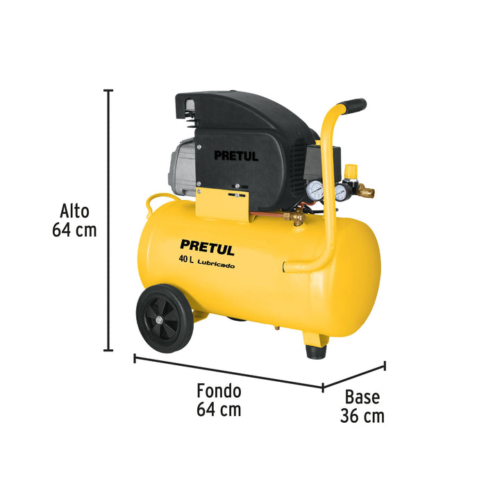 Compresor de aire, lubricado, horizontal 40L 3HP 127V Pretul 23066 COMP-40LP