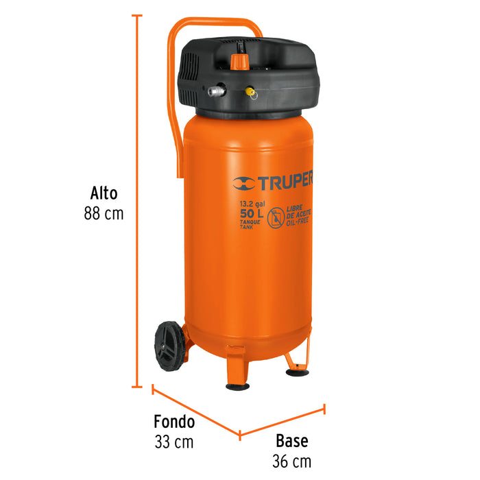 Compresor libre de aceite compacto 50L, 3HP 127V Truper 13847 COMP-50S