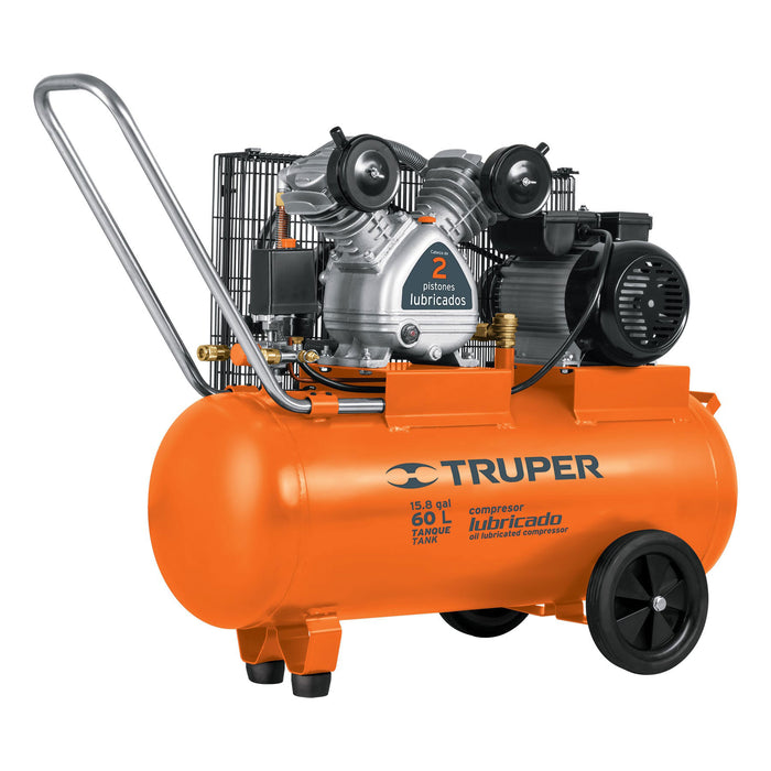 Compresor de aire, con banda, horizontal 60L 4HP 127V Truper 19005 COMP-60LB