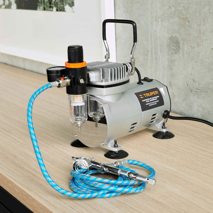 Compresor de diafragma para aerógrafo, 1/5 HP, 110 V, Truper 17247 COMP-AERO