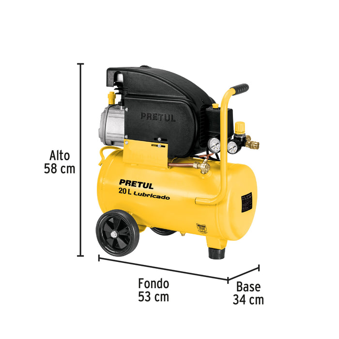 Kit Compresor de aire 20L 2½HP, manguera y pistola, Pretul 24357 COMP-KIT20P