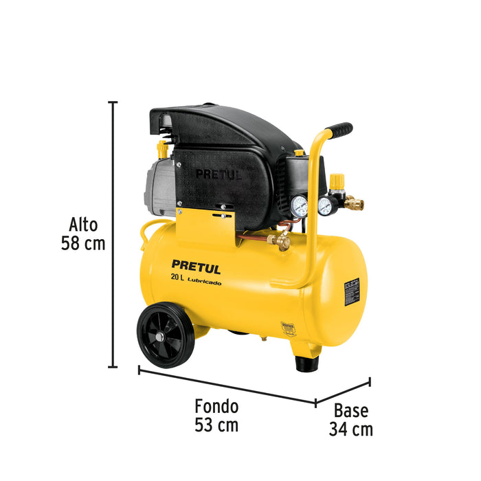 Kit Compresor de aire 20L 2½HP, manguera y pistola, Pretul 24357 COMP-KIT20P