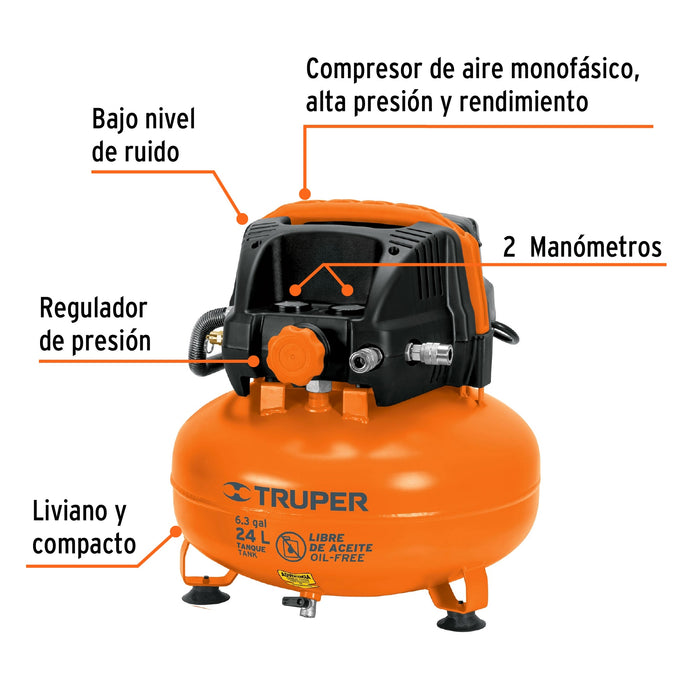 Kit comp libre de aceite 24 L, 2-2/3 HP, PIPI-420 y manguera 101428 COMP-KIT24S