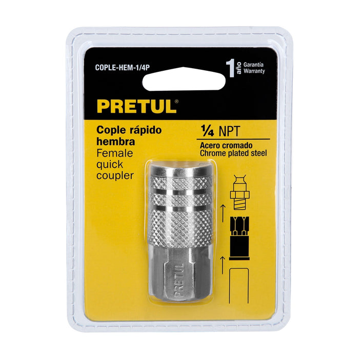 Cople acero, cuerda 1/4NPT, hembra, Pretul 27028