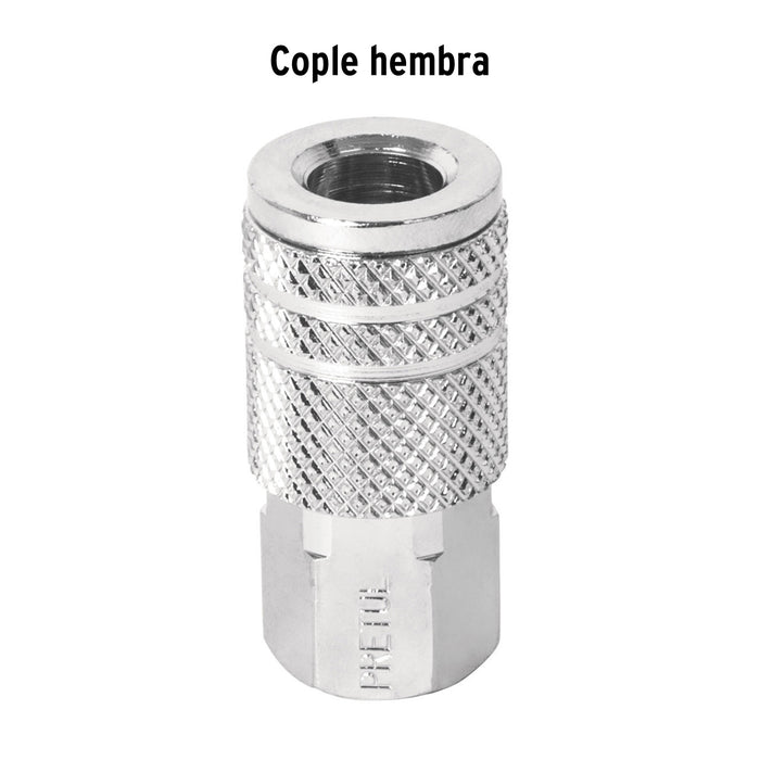Cople acero, cuerda 1/4NPT, hembra, Pretul 27028
