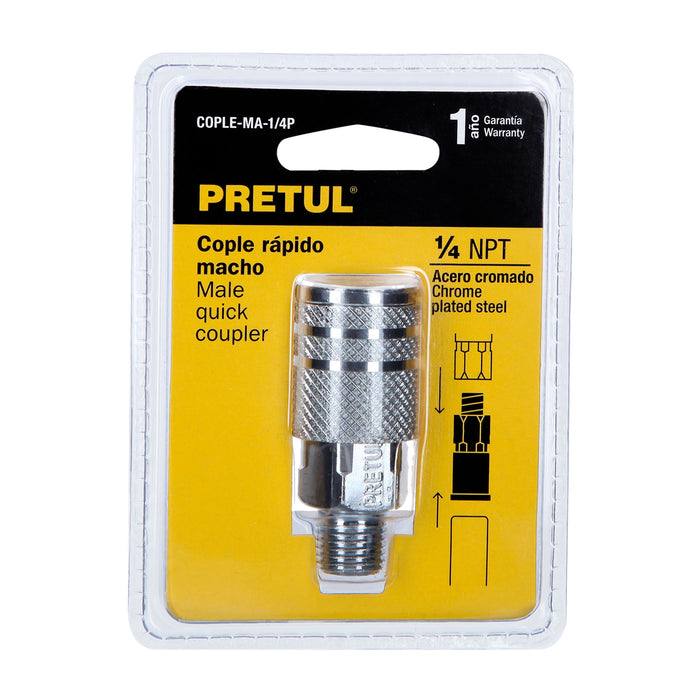 Cople acero, cuerda 1/4NPT, macho, Pretul 27029