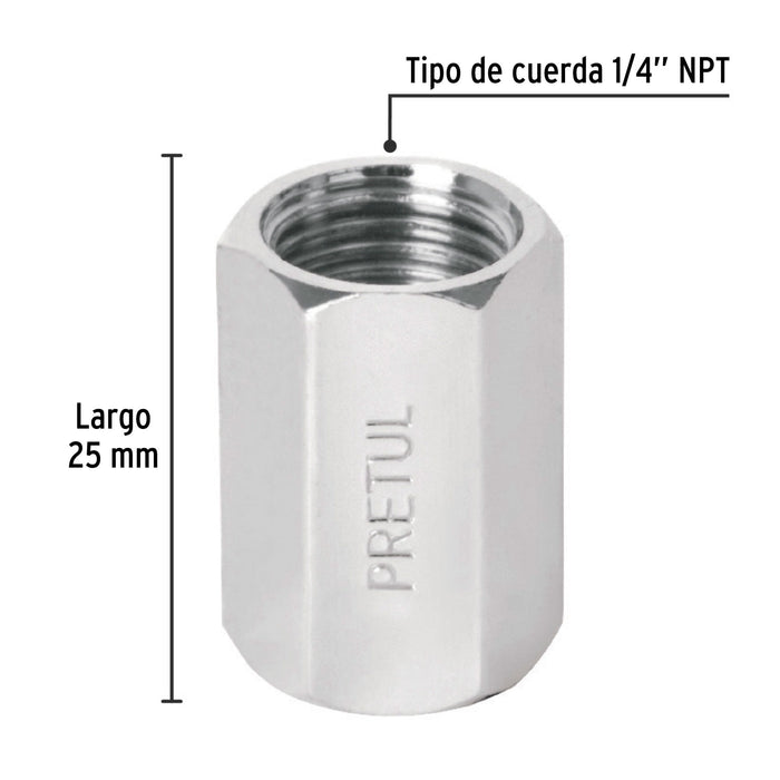 Cople acero, cuerda 1/4 NPT, Pretul 27027 COPLE-P