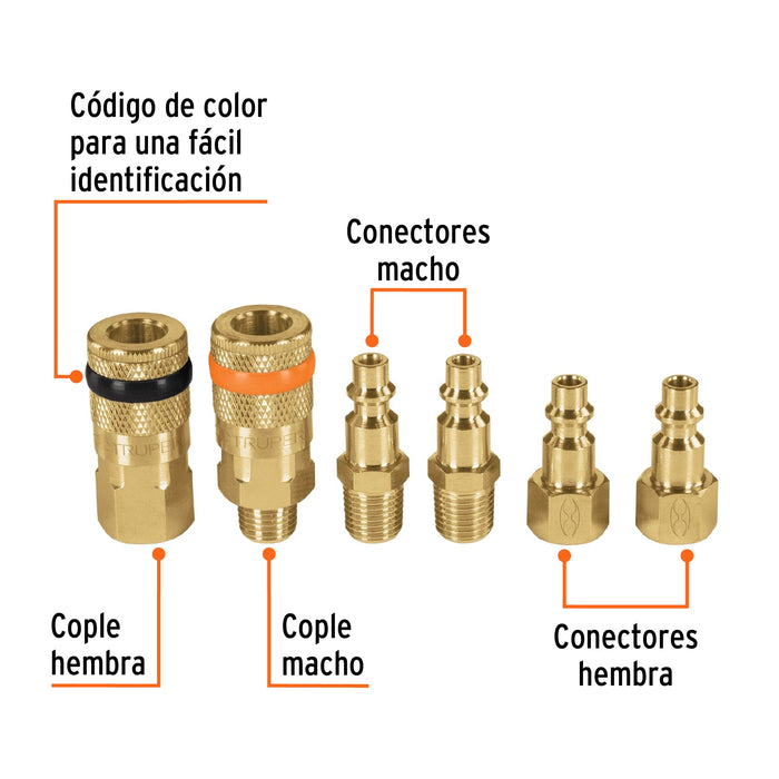 Juego de 6 piezas, coples y conectores rápidos de latón 18075 CORAL-6