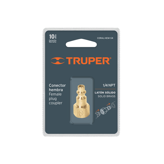 Conector rápido de latón, tipo F, cuerda 1/4' NPT, hembra Código: 19082