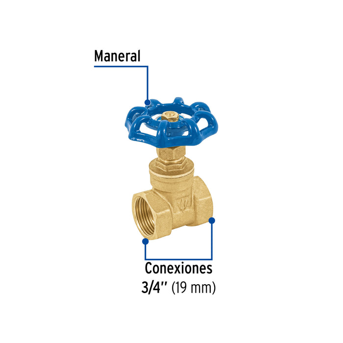 Válvula de compuerta de latón roscable de 3/4', Foset 49018
