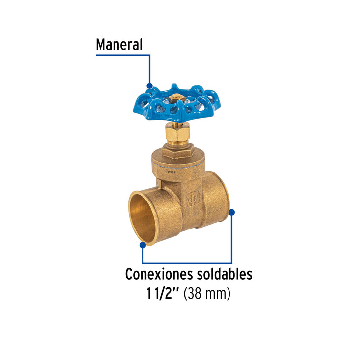 Válvula de compuerta de latón soldable de 1 1/2', Foset 49027