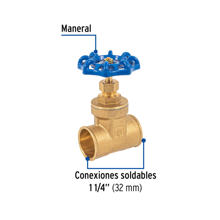 Válvula de compuerta de latón soldable de 1 1/4', Foset 49026