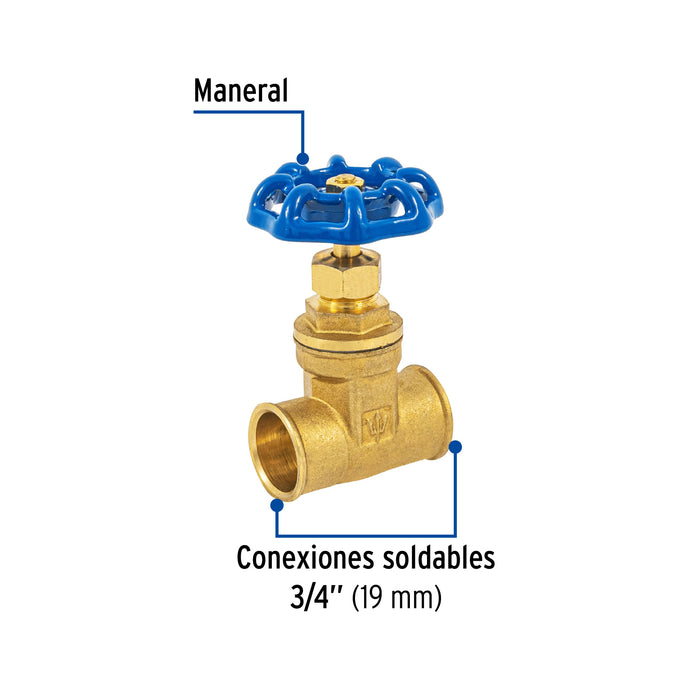 Válvula de compuerta de latón soldable de 3/4', Foset 49024