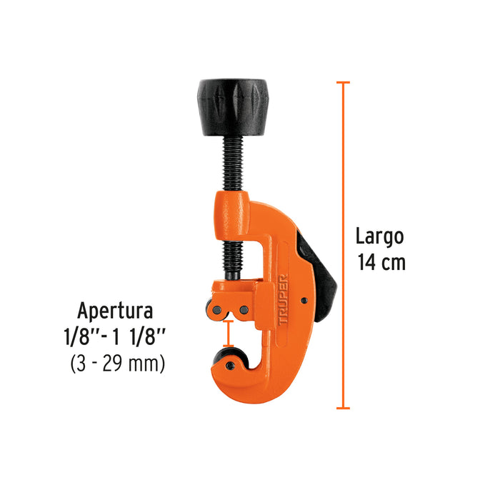 Cortador de tubo de cobre 1/8' a 1-1/8' cuchilla 17mm,Truper 12853 COT-30