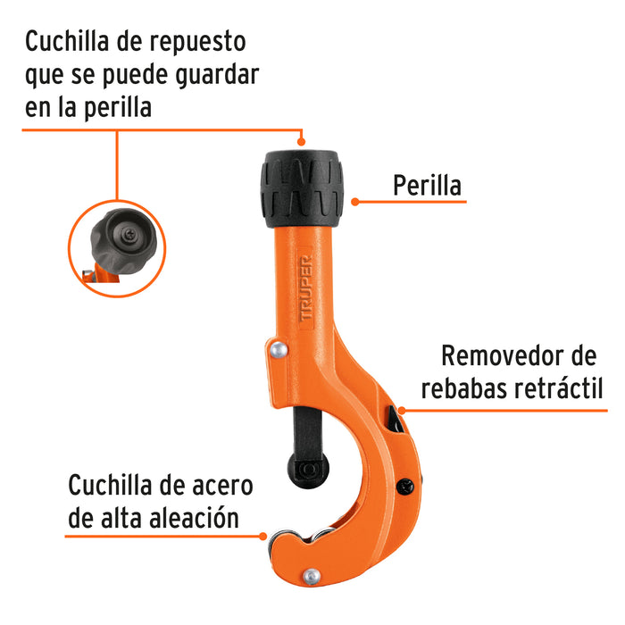 Cortador de tubo de cobre 3/16' a 2' cuchilla 18 mm, Truper 12859 COT-50