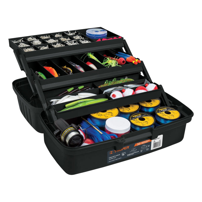 Caja para pesca de 16' con 3 bandejas deslizables, Truper 10539 CPE-16N
