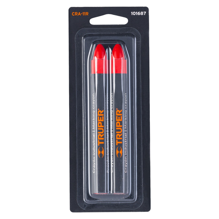 Blíster con 2 crayones de 12 cm industriales rojos, Truper 101687 CRA-11R