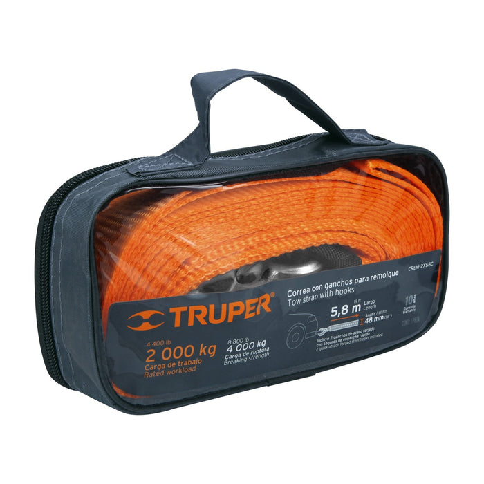 Correa con ganchos para remolque, 48 mm x 5.8 m, Truper 18344 CREM-2X58C
