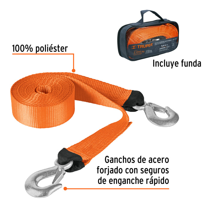 Correa con ganchos para remolque, 48 mm x 5.8 m, Truper 18344 CREM-2X58C
