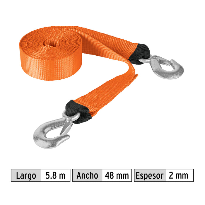 Correa con ganchos para remolque, 48 mm x 5.8 m, Truper 18344 CREM-2X58C