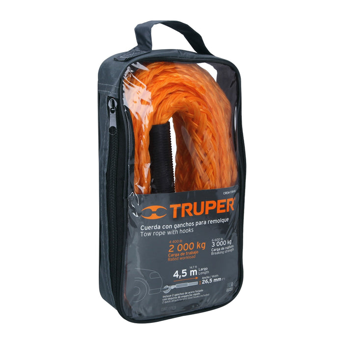 Cuerda con ganchos para remolque, 27 mm x 4.5 m, Truper Código: 18346