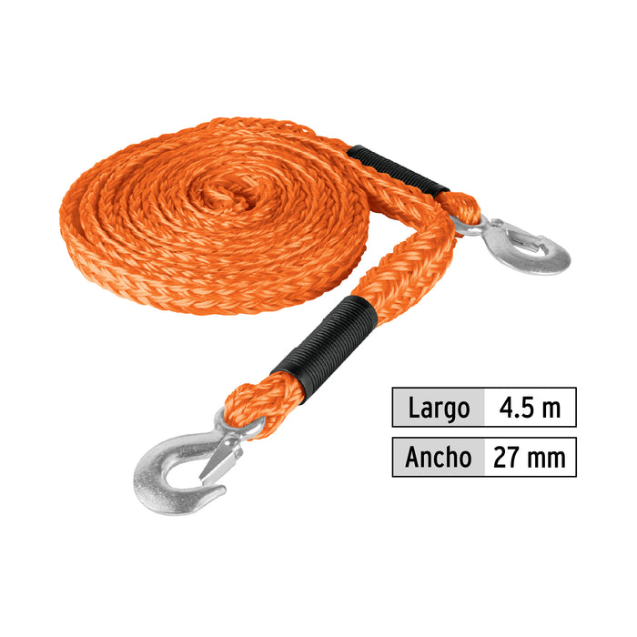 Cuerda con ganchos para remolque, 27 mm x 4.5 m, Truper Código: 18346