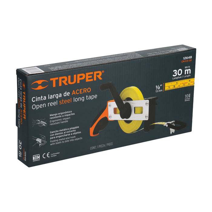 Cinta larga 30 m metálica, tipo cruceta, Truper 12648 CRUCE-30