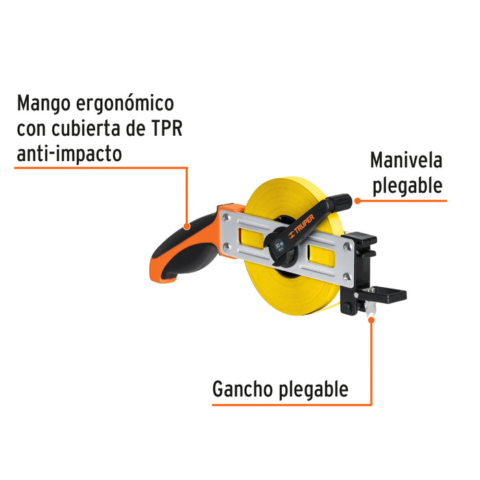Cinta larga 30 m metálica, tipo cruceta, Truper 12648 CRUCE-30