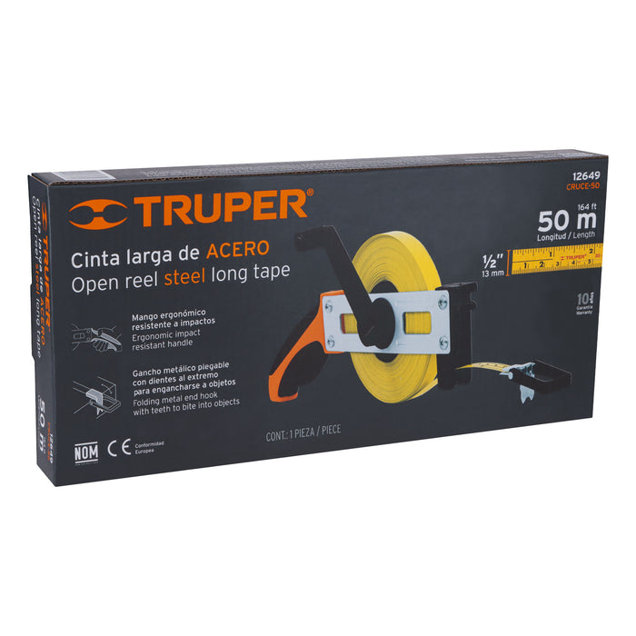 Cinta larga 50 m metálica, tipo cruceta, Truper 12649 CRUCE-50