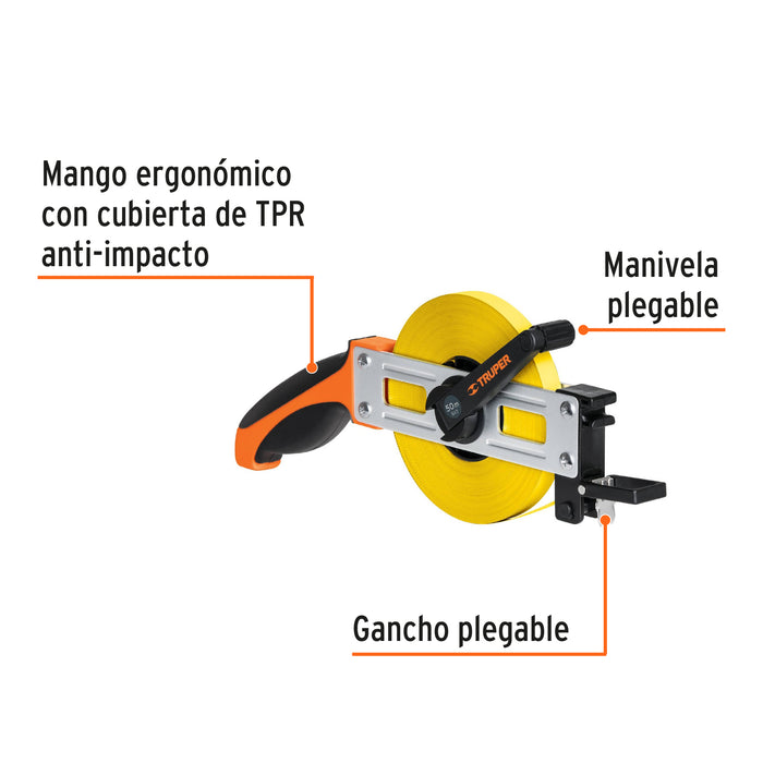 Cinta larga 50 m metálica, tipo cruceta, Truper 12649 CRUCE-50