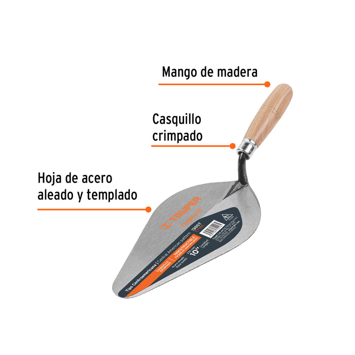 Cuchara para albañil 10' forjada tipo Centroamericana,Truper 13007 CT-10C