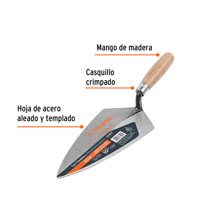 Cuchara para albañil 10' forjada tipo Filadelfia, Truper 12992 CT-10