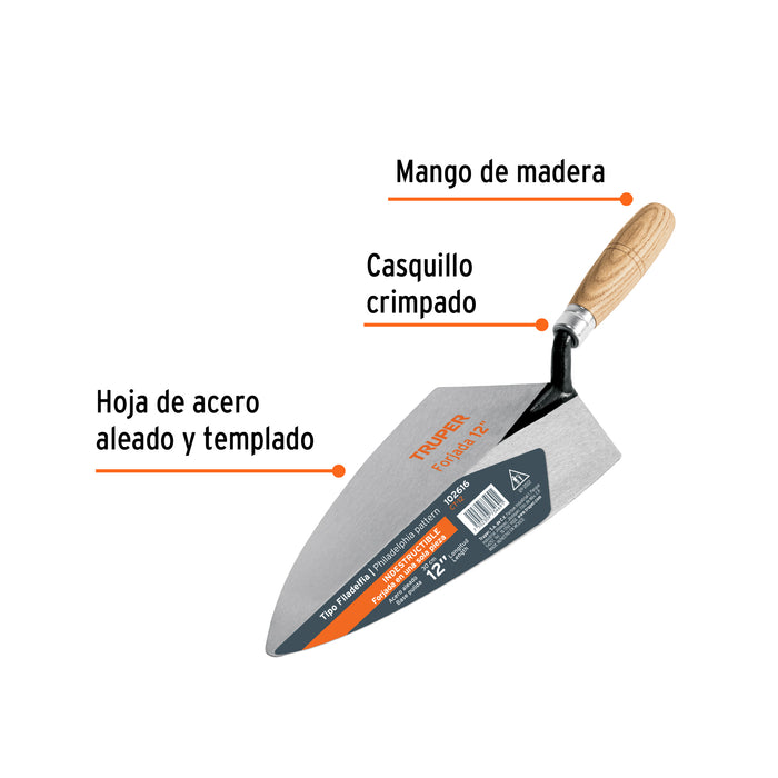 Cuchara para albañil 12' forjada tipo Filadelfia, Truper 102616 CT-12