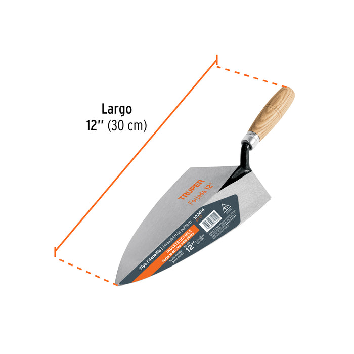 Cuchara para albañil 12' forjada tipo Filadelfia, Truper 102616 CT-12