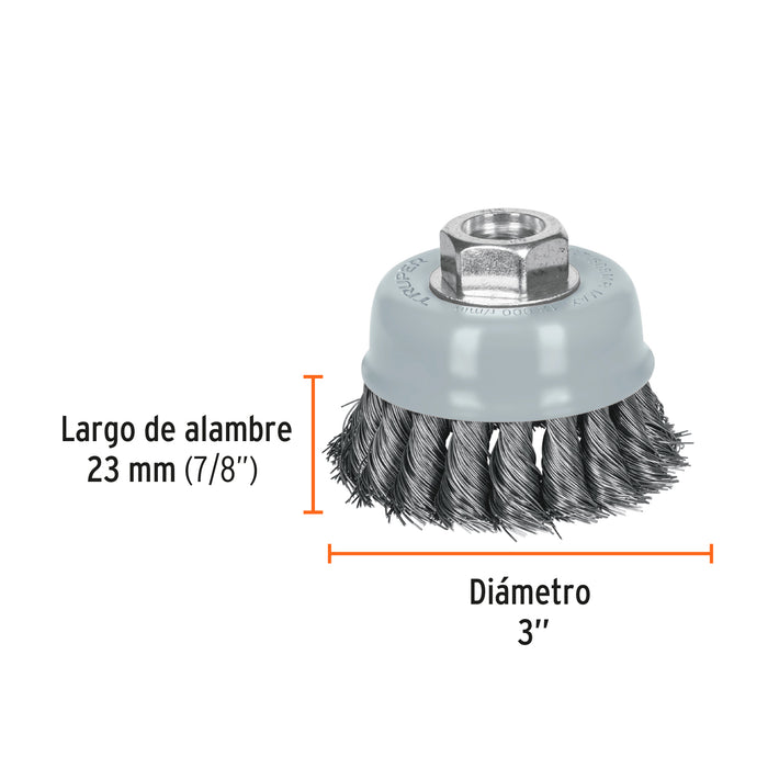 Carda copa 3' alambre trenzado fino, eje M14, Truper 14184 CT-608M