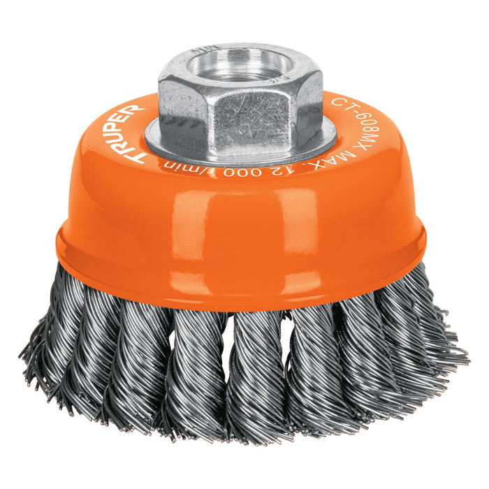 Carda copa 3' alambre trenzado grueso, eje M14, Truper 17530 CT-608MX