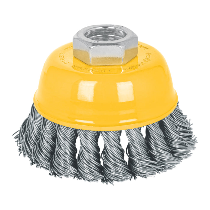 Carda copa 3' alambre trenzado grueso, eje 5/8'-11, Truper 17529 CT-608X