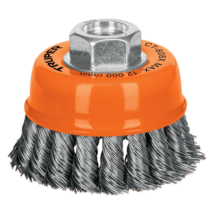 Carda copa 3' alambre trenzado grueso, eje 5/8'-11, Truper 17529 CT-608X