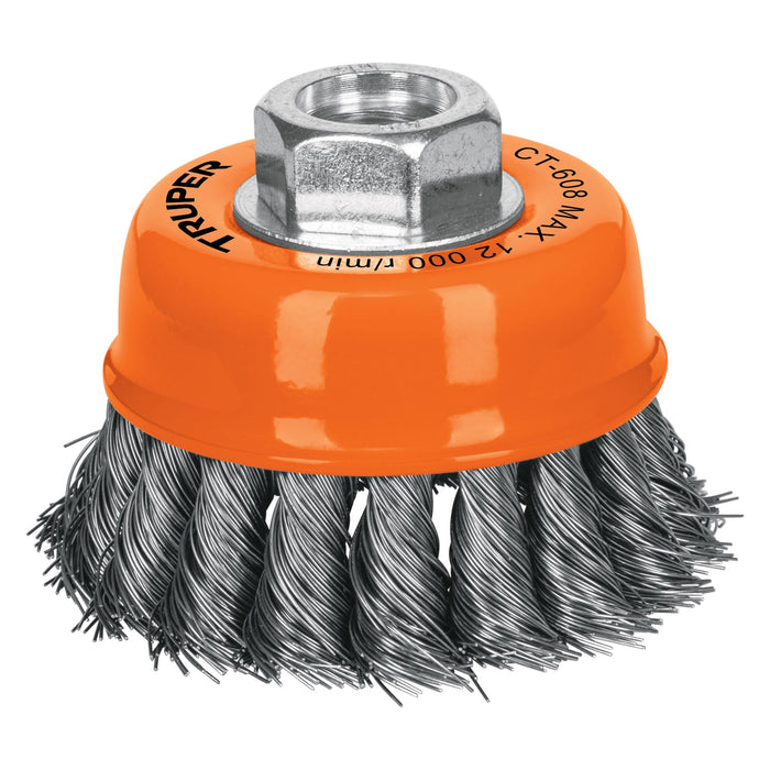 Carda copa 3' alambre trenzado fino, eje 5/8'-11, Truper 14186 CT-608