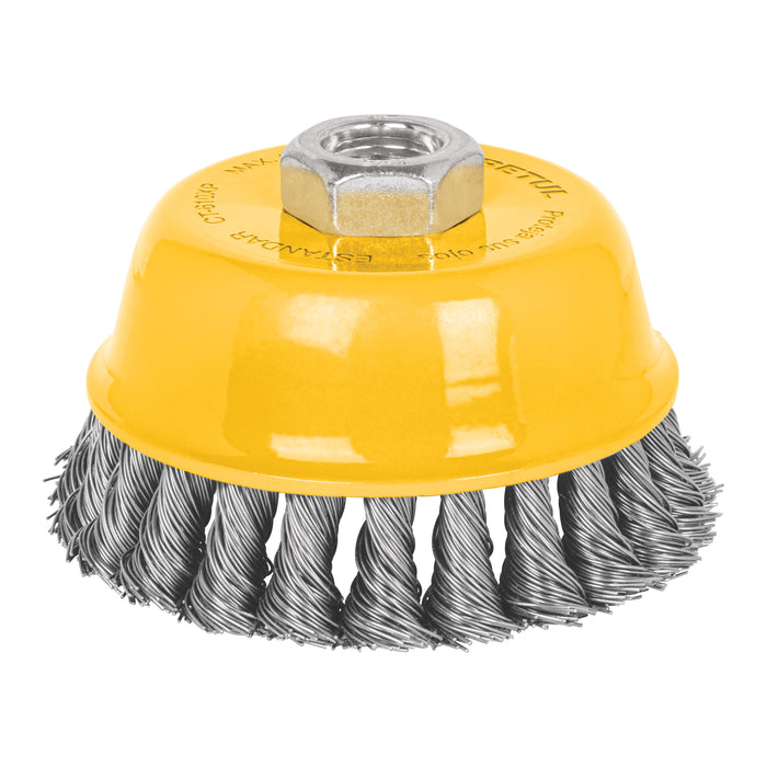 Carda copa 4' alambre trenzado grueso, eje 5/8'-11, Truper 17531 CT-610X