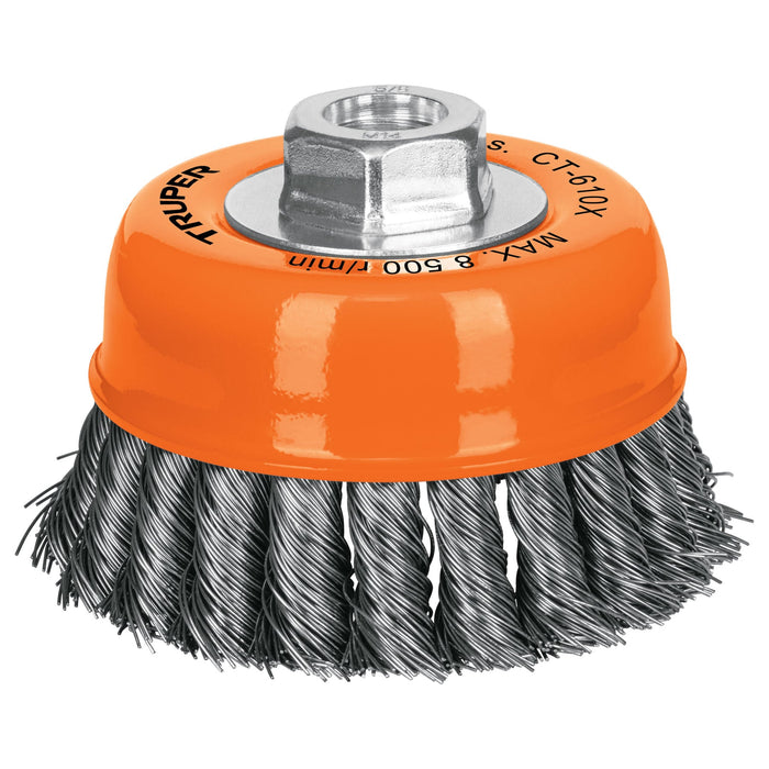 Carda copa 4' alambre trenzado grueso, eje 5/8'-11, Truper 17531 CT-610X