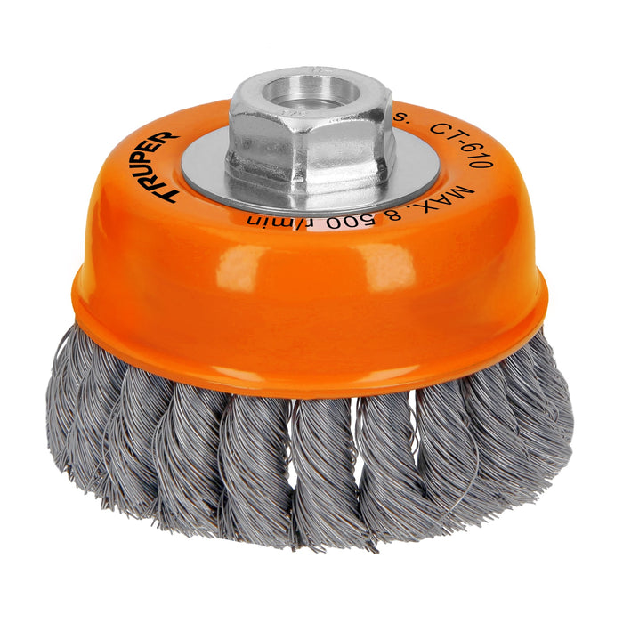 Carda copa 4' alambre trenzado fino, eje 5/8'-11, Truper 14187 CT-610