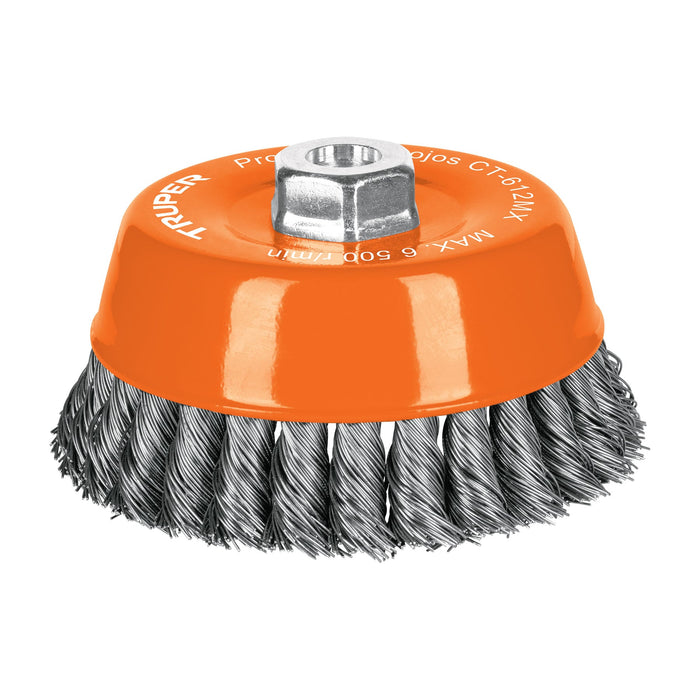Carda copa 5' alambre trenzado grueso, eje M14, Truper 11543 CT-612MX