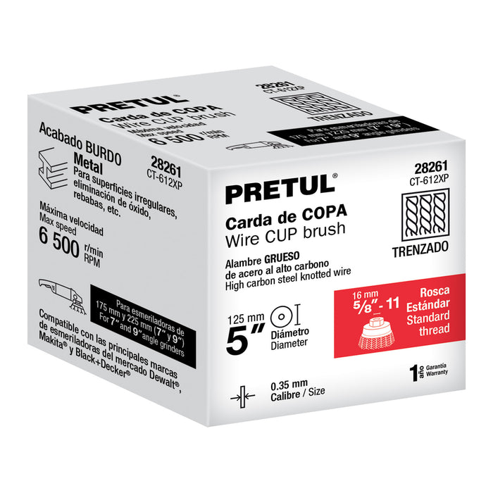 Carda copa 5' alambre trenzado grueso, eje 5/8'-11, Truper 11542 CT-612X