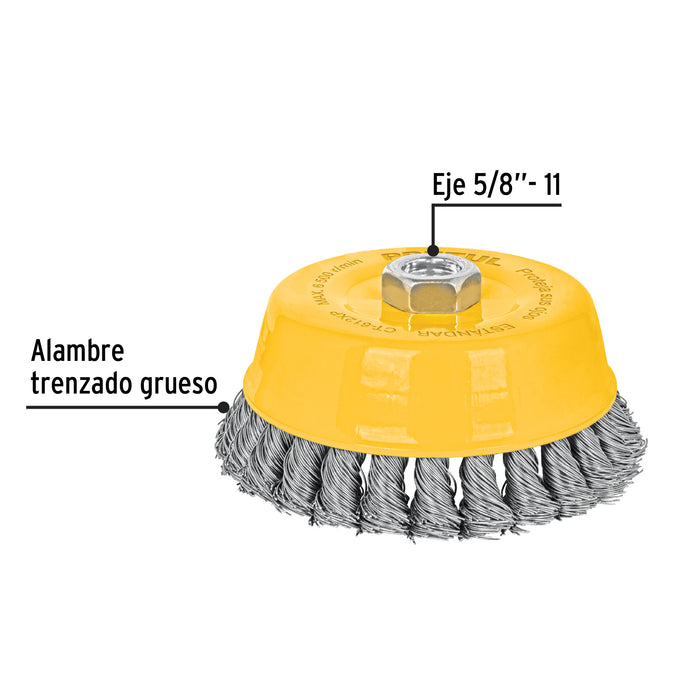 Carda copa 5' alambre trenzado grueso, eje 5/8'-11, Truper 11542 CT-612X