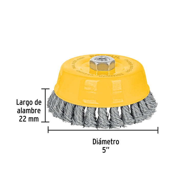 Carda copa 5' alambre trenzado grueso, eje 5/8'-11, Truper 11542 CT-612X